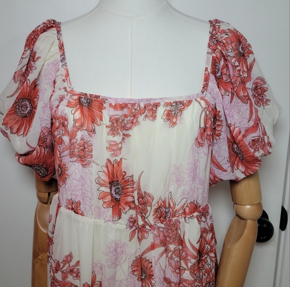 Listicle Maternity Floral Puff Sleeve Maxi  Babyshower Dress Medium - Picture 4 of 10